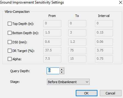 Ground improvement Sensitivity dialog